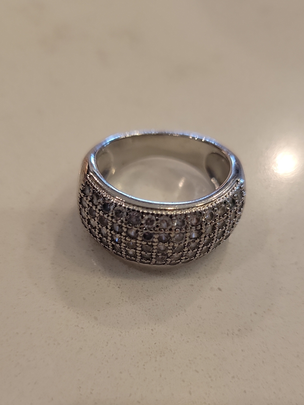 Sterling Silver Pave Dome Ring with Clear Stones - Silver